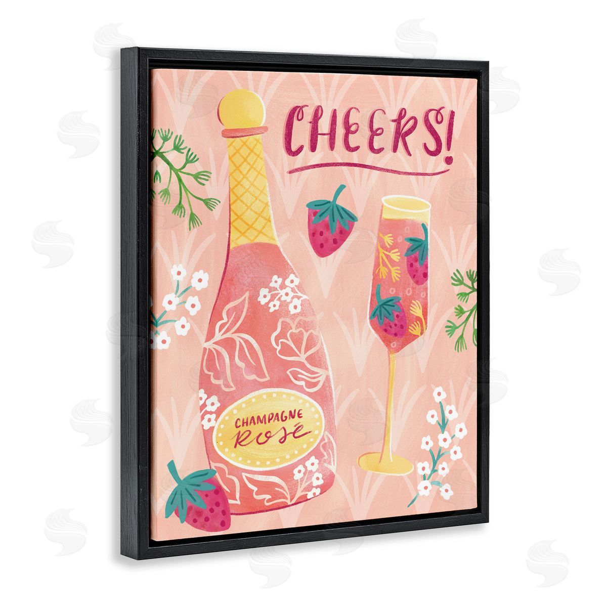 Floral Rose Champagne Black Floating Frame Canvas Wall Art, Home Decor by Natalie Miles