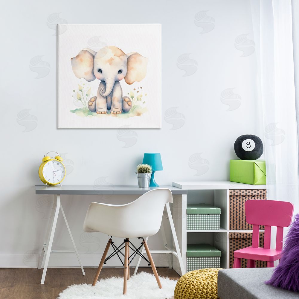 Andrea Haase Sitting Baby Elephant Canvas Wall Art Print in Room