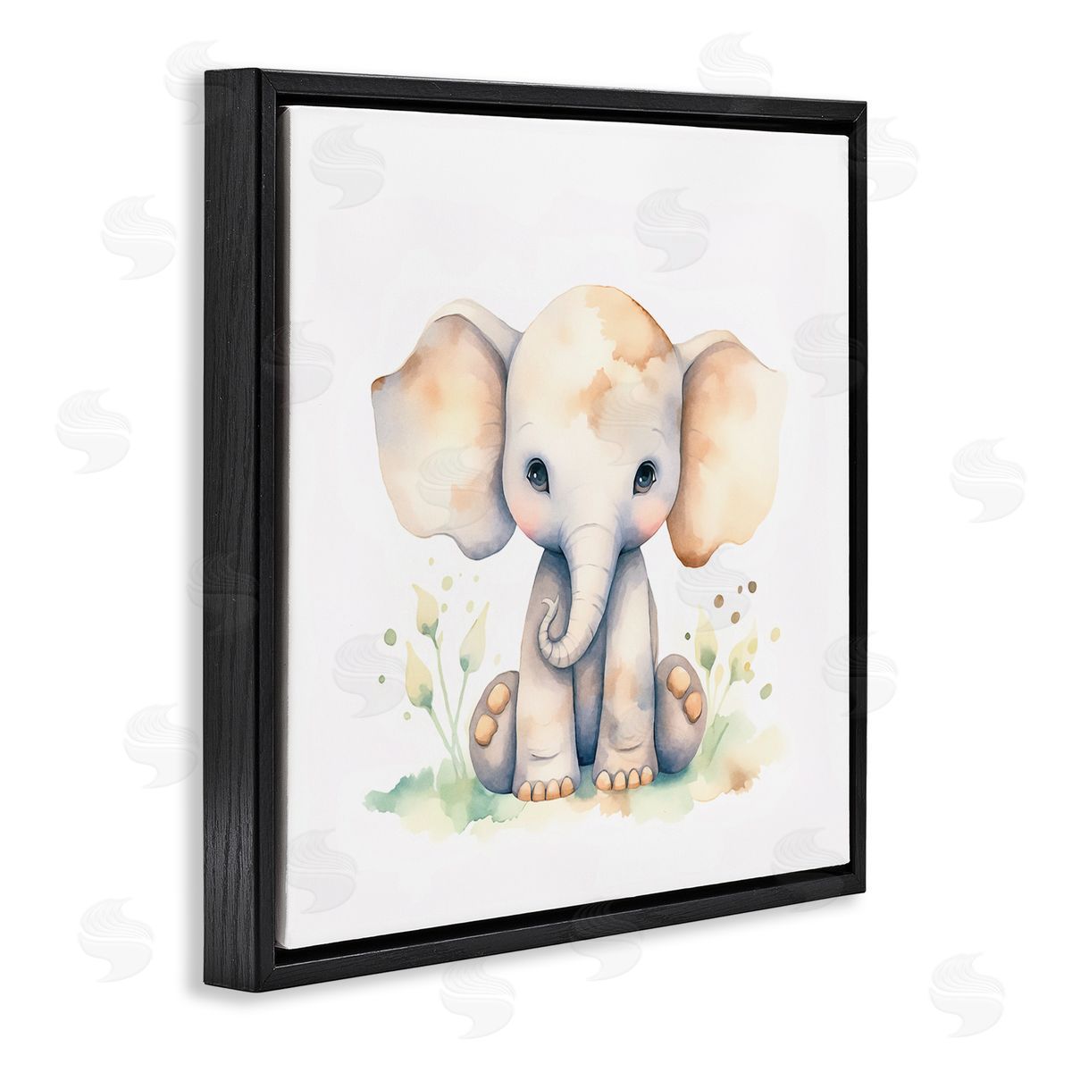 Andrea Haase Sitting Baby Elephant Black Floating Frame Canvas Wall Art Print