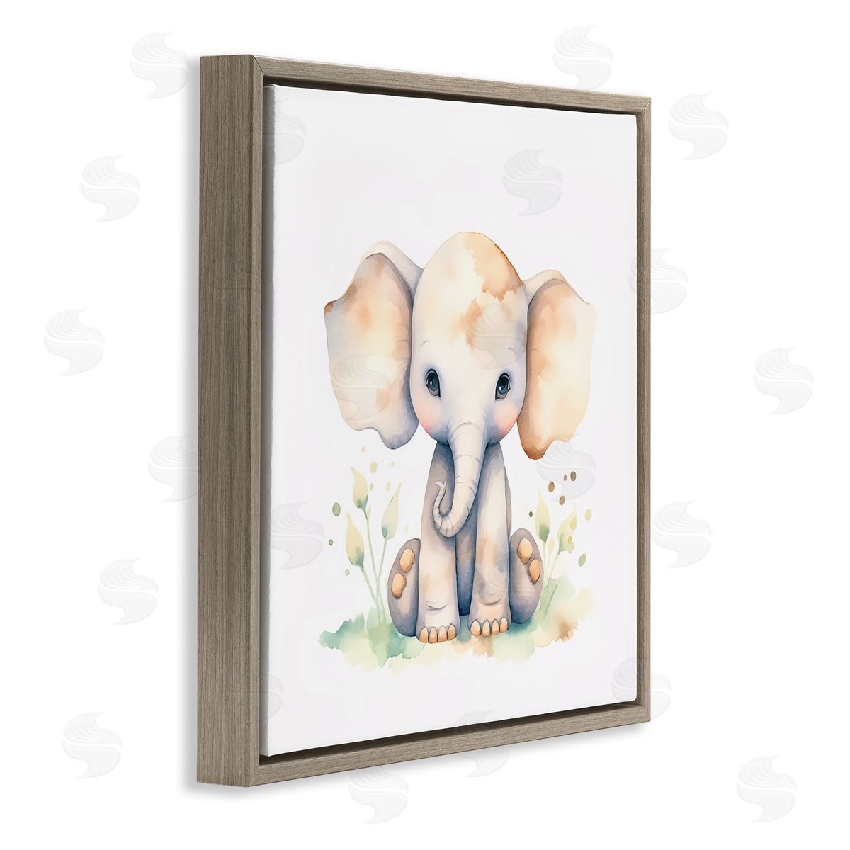 Andrea Haase Sitting Baby Elephant Brown Floating Frame Canvas Wall Art Print