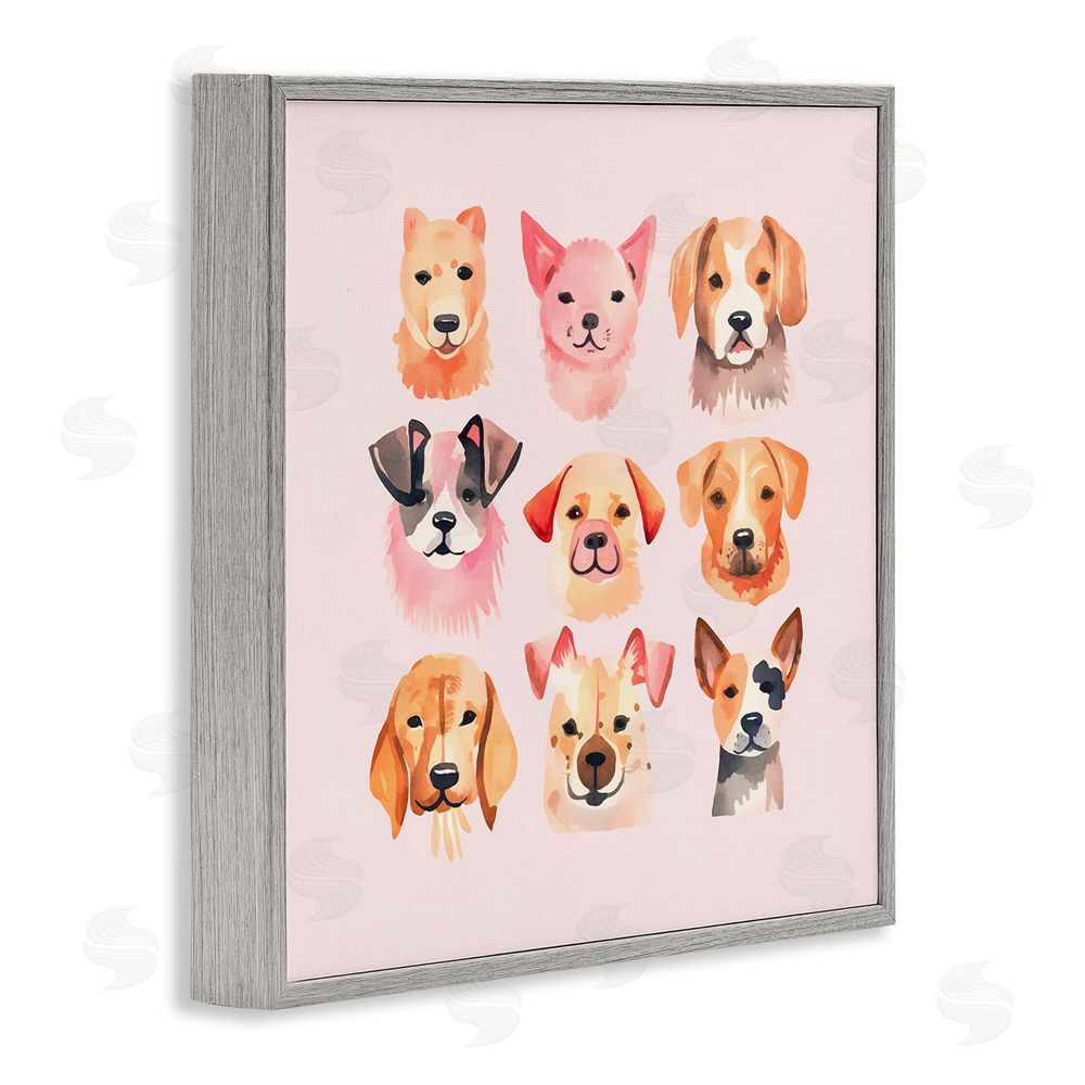 Andrea Haase Whimsy Dog Parade Gray Framed Giclee Wall Art Print