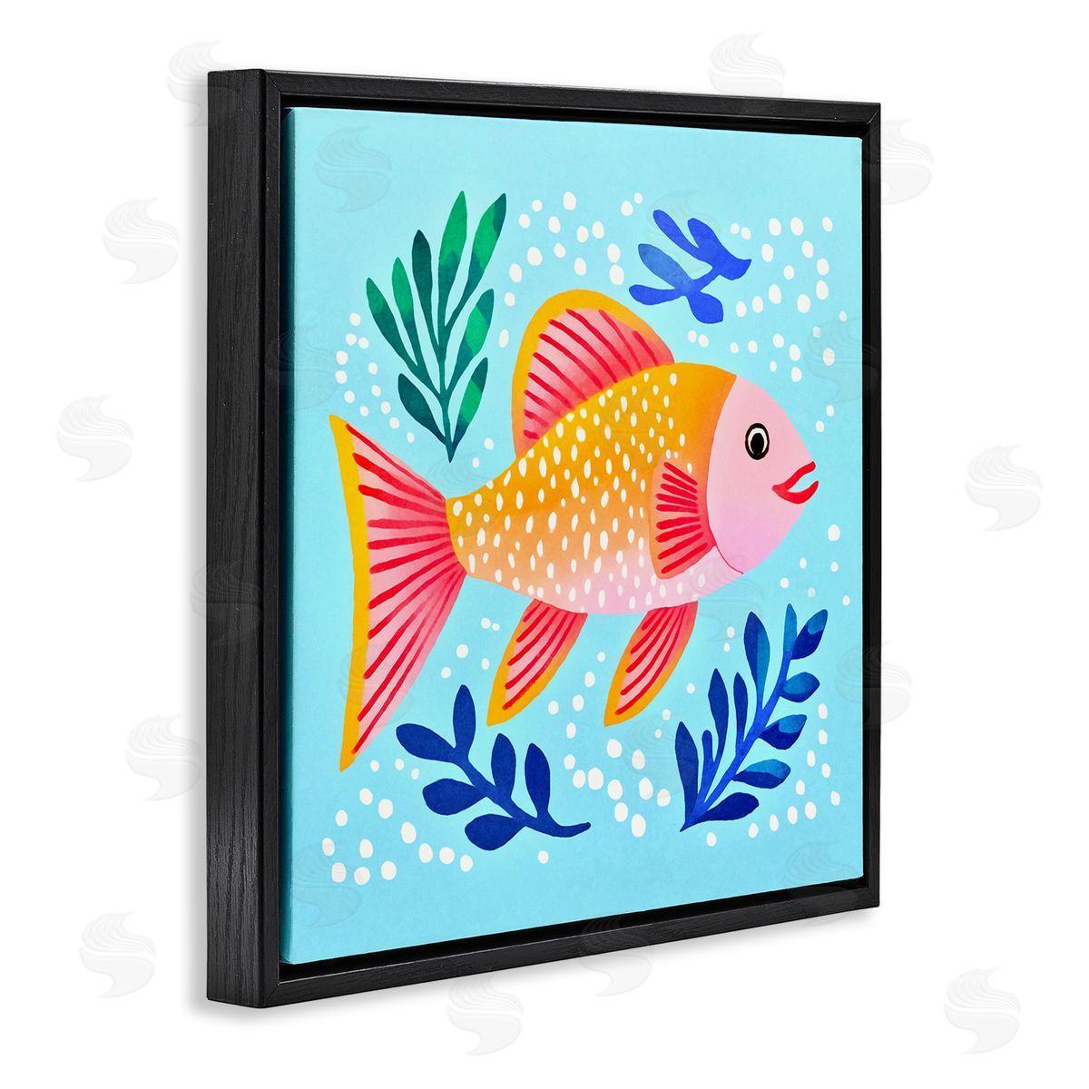 Andrea Haase Whimsical Fish & Seaweed Black Floating Frame Canvas Wall Art Print