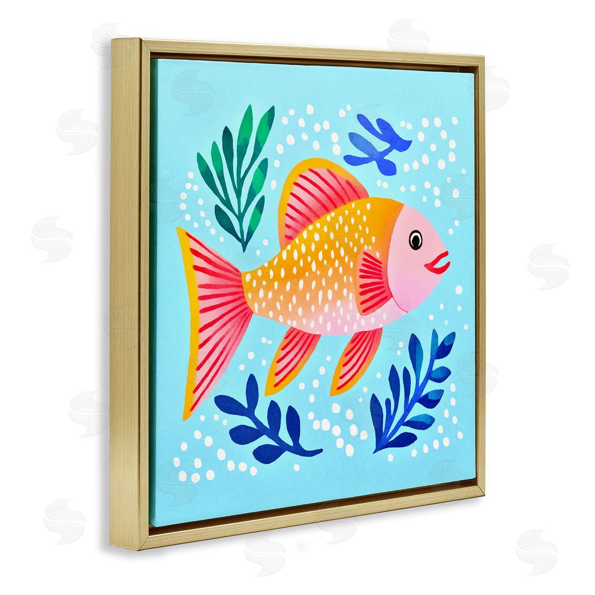 Andrea Haase Whimsical Fish & Seaweed Gold Floating Frame Canvas Wall Art Print