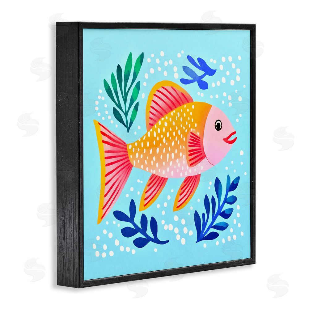Andrea Haase Whimsical Fish & Seaweed Black Framed Giclee Wall Art Print