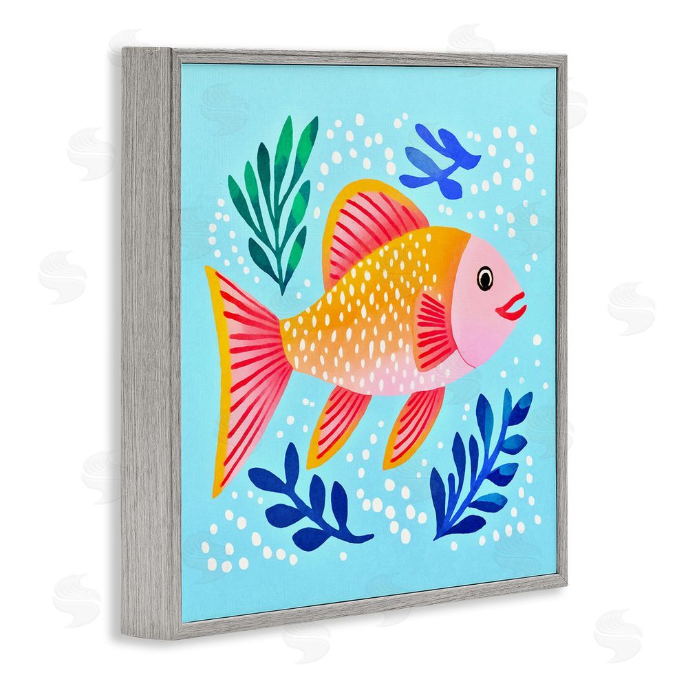 Andrea Haase Whimsical Fish & Seaweed Gray Framed Giclee Wall Art Print