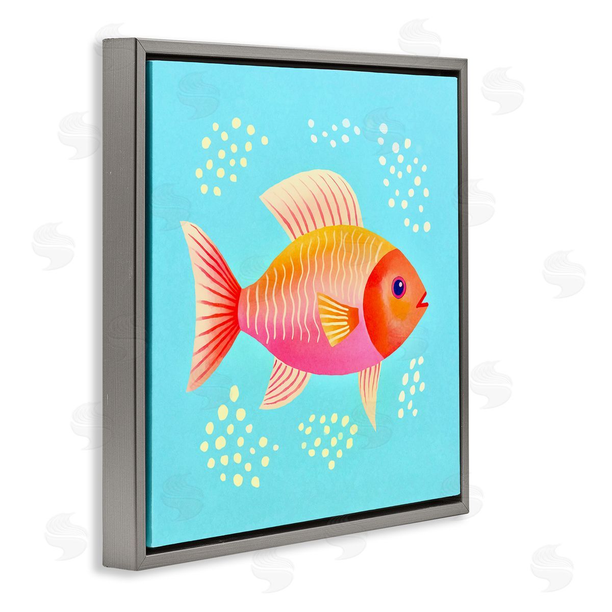 Andrea Haase Whimsical Orange Fish Gray Floating Frame Canvas Wall Art Print