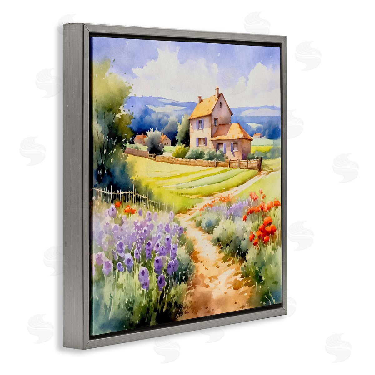 Andrea Haase Summer Lavender Farm Gray Floating Frame Canvas Wall Art Print