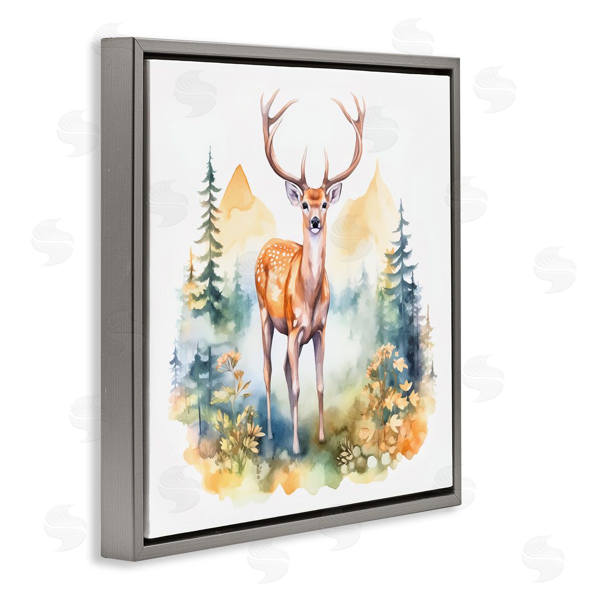 Andrea Haase Wild Deer with Mountains Gray Floating Frame Canvas Wall Art Print