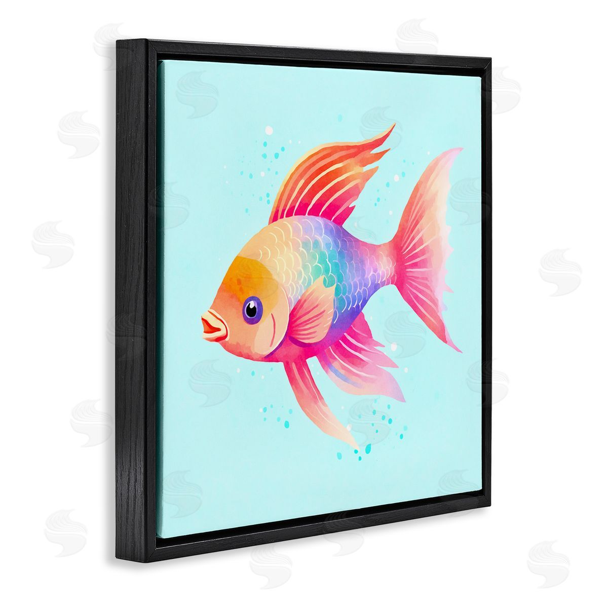 Andrea Haase Whimsical Gradient Fish Black Floating Frame Canvas Wall Art Print