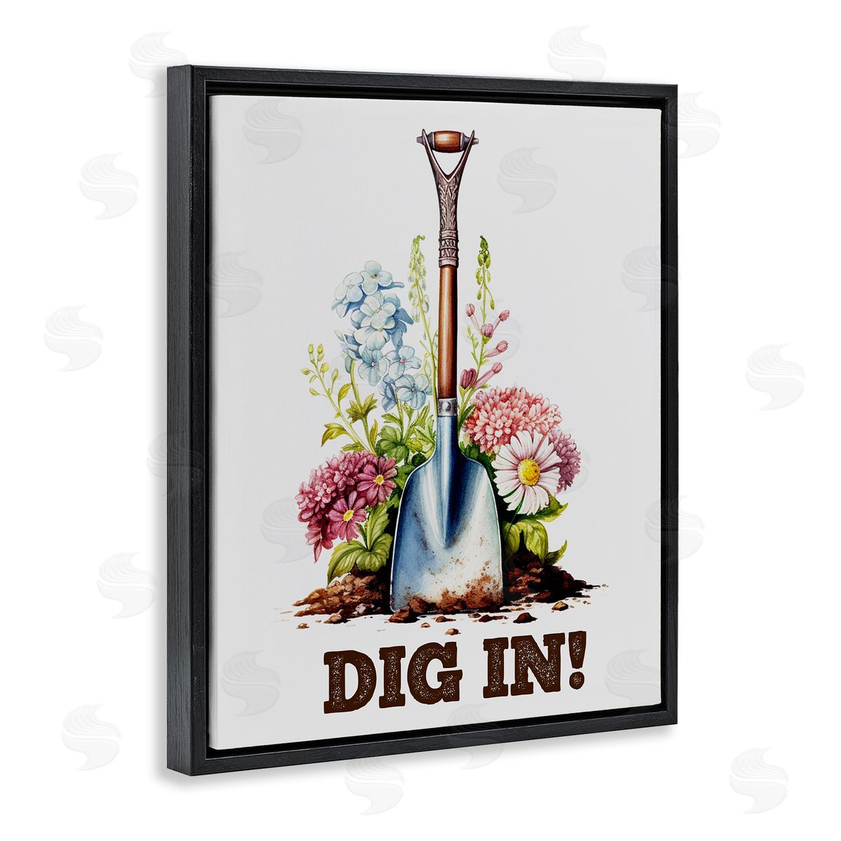 Dig In Gardening Phrase Black Floating Frame Canvas Wall Art, Home Decor by Karen Smith