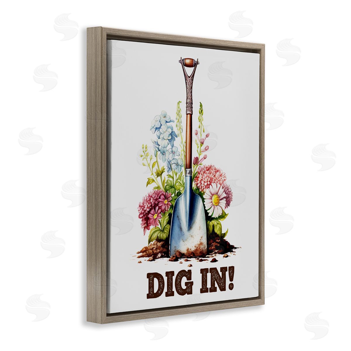 Dig In Gardening Phrase Brown Floating Frame Canvas Wall Art, Home Decor by Karen Smith