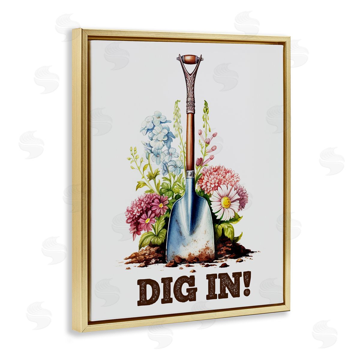Dig In Gardening Phrase Gold Floating Frame Canvas Wall Art, Home Decor by Karen Smith