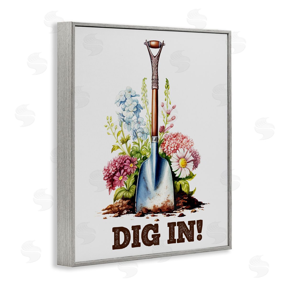 Dig In Gardening Phrase Grey Frame Print Wall Art, Home Decor by Karen Smith