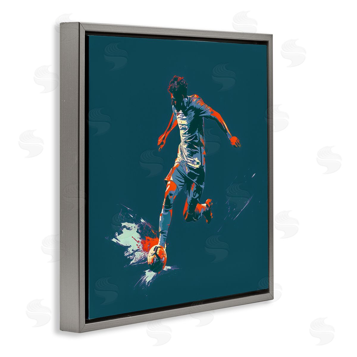 Lazar Studio Winning Soccer Goal Gray Floating Frame Canvas Wall Art Print