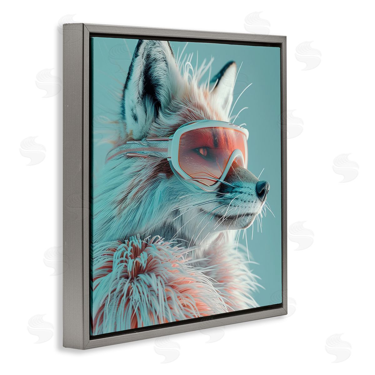 Lazar Studio Winter Whimsy Fox Gray Floating Frame Canvas Wall Art Print