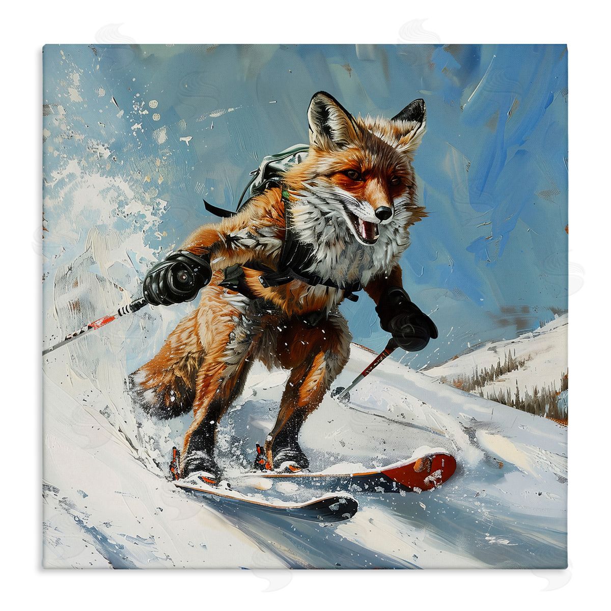Lazar Studio Skiing Slopes Fox Canvas Wall Art Print
