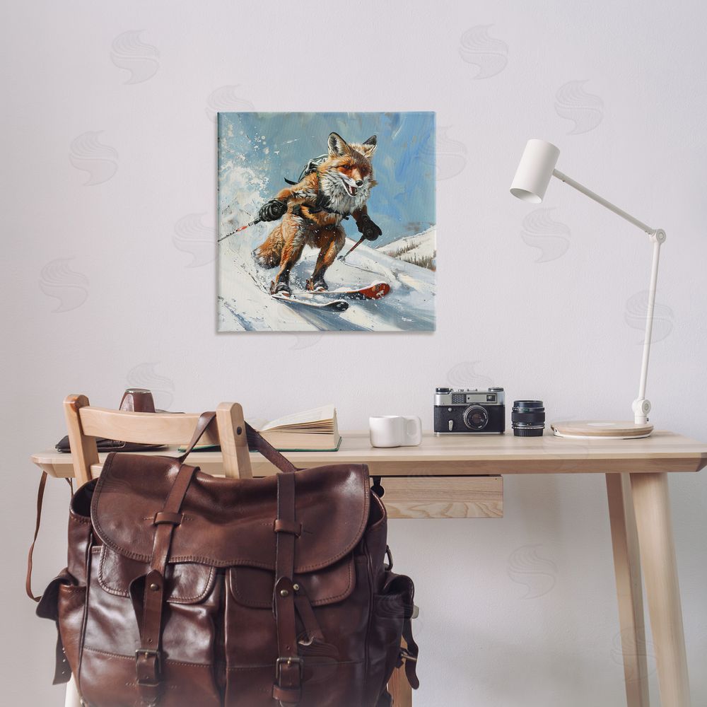Lazar Studio Skiing Slopes Fox Canvas Wall Art Print in Room