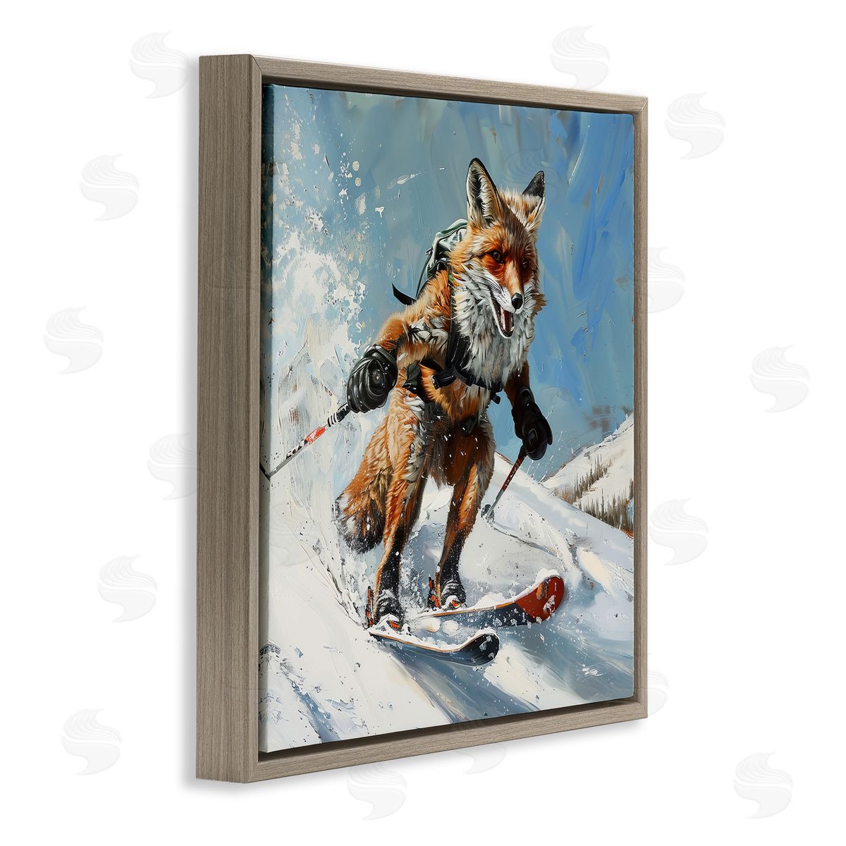 Lazar Studio Skiing Slopes Fox Brown Floating Frame Canvas Wall Art Print