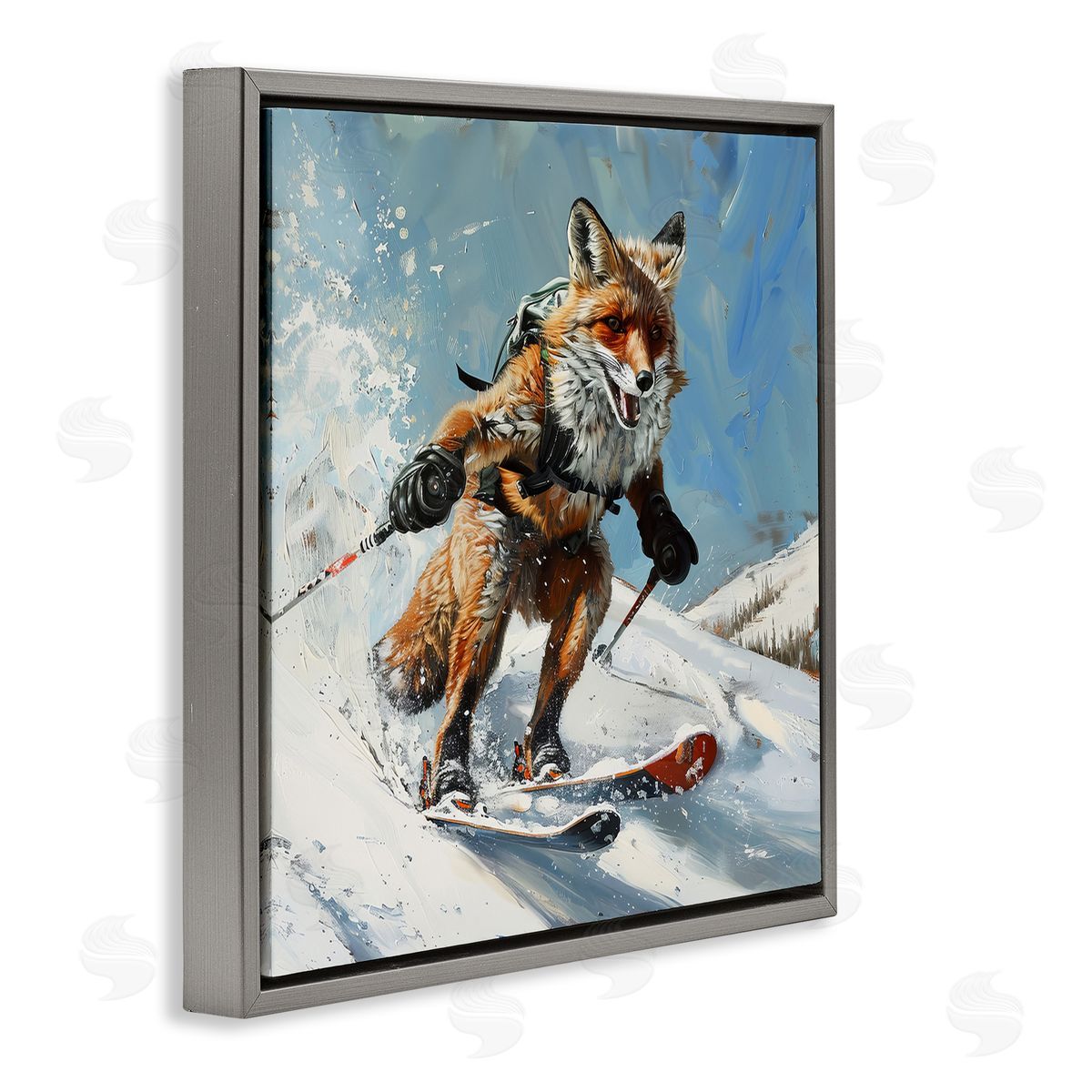 Lazar Studio Skiing Slopes Fox Gray Floating Frame Canvas Wall Art Print