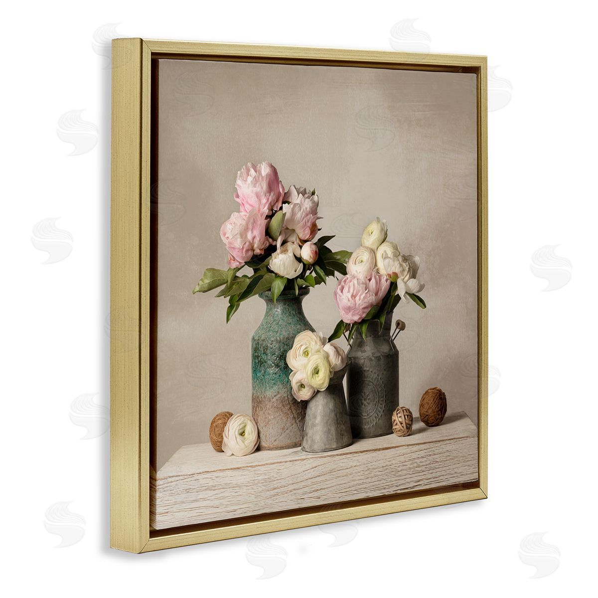 Leah McLean Three Spring Blooms Gold Floating Frame Canvas Wall Art Print