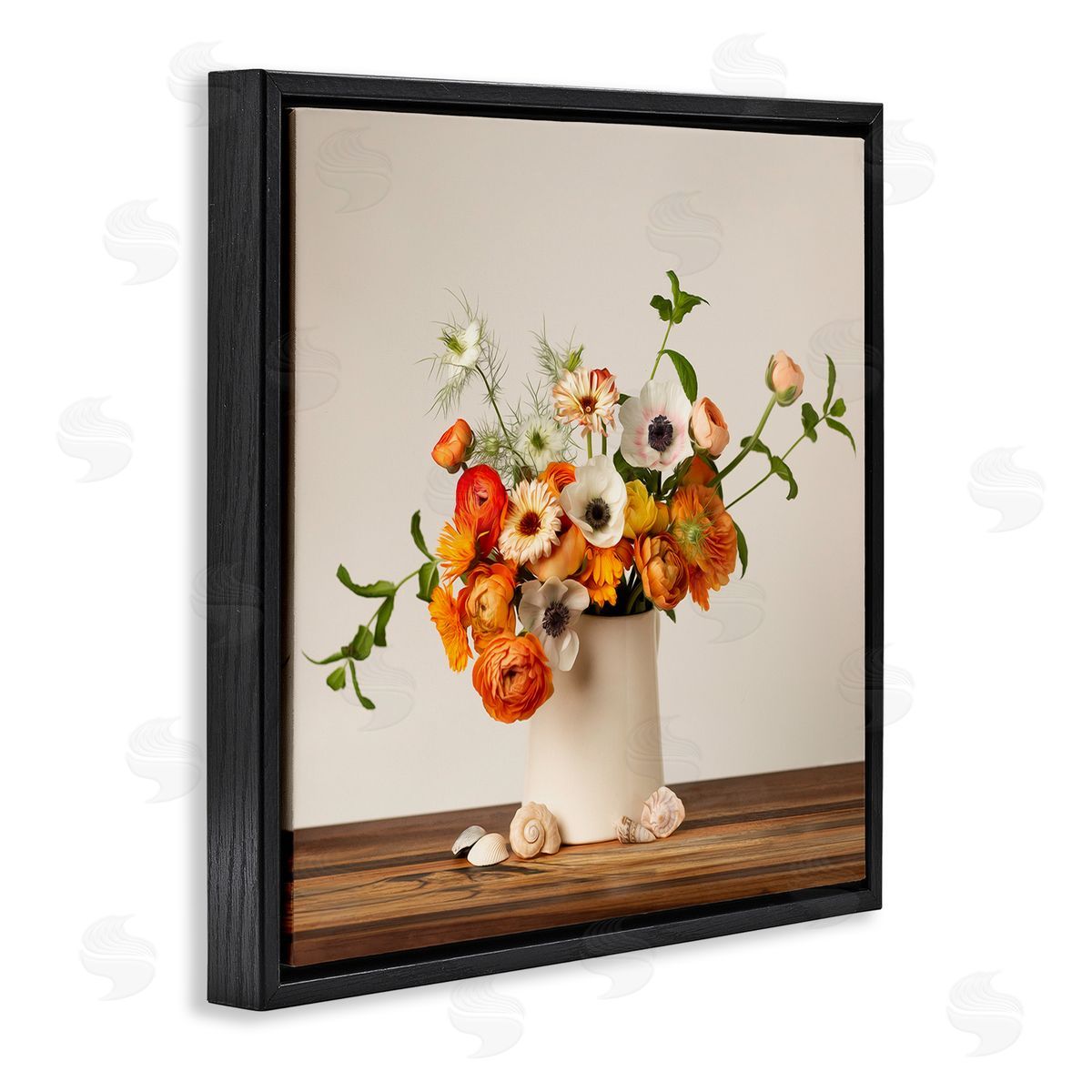 Leah McLean Orange & White Still Life Black Floating Frame Canvas Wall Art Print