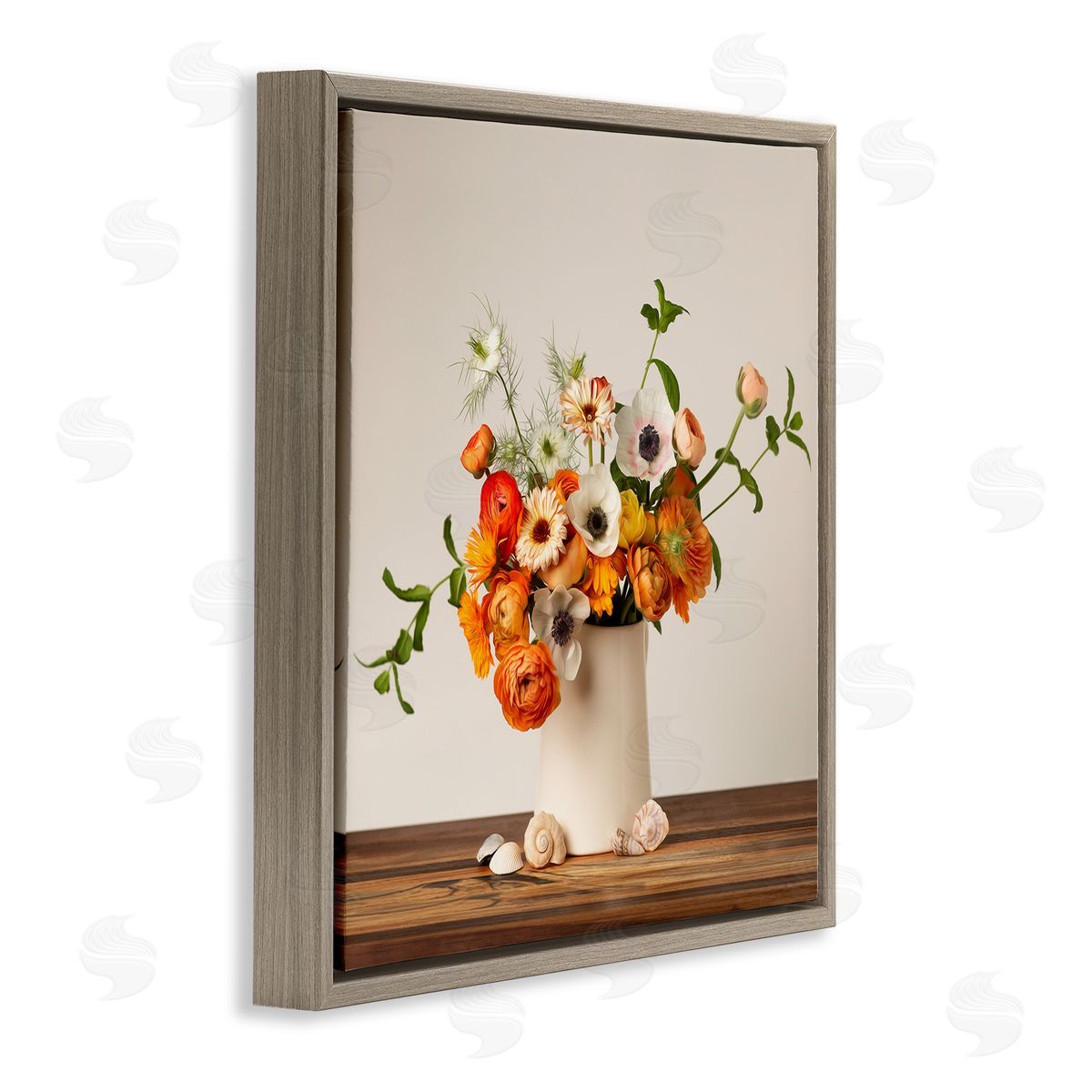 Leah McLean Orange & White Still Life Brown Floating Frame Canvas Wall Art Print
