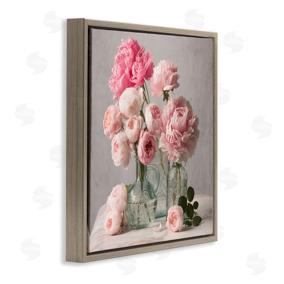 Leah McLean Rose & Peony Duet Brown Floating Frame Canvas Wall Art Print