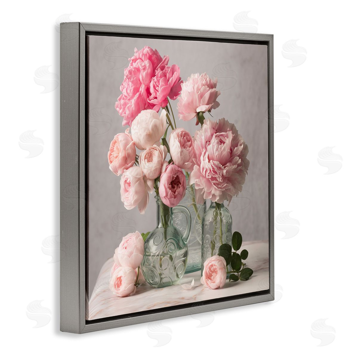 Leah McLean Rose & Peony Duet Gray Floating Frame Canvas Wall Art Print