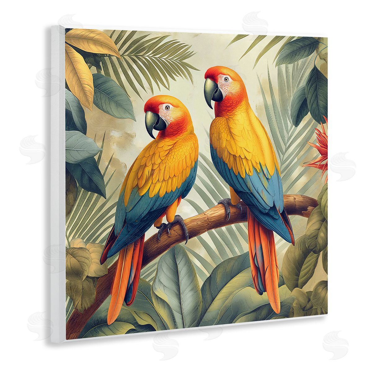 Steve Hunziker Parrot Duo on Branch Wooden Wall Plaque Art Print