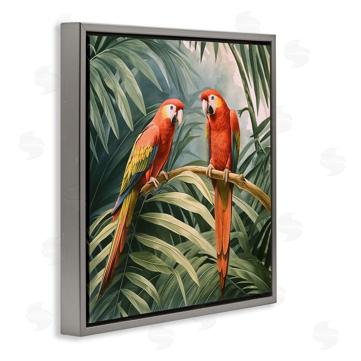 Steve Hunziker Parrot Duo in Rainforest Gray Floating Frame Canvas Wall Art Print