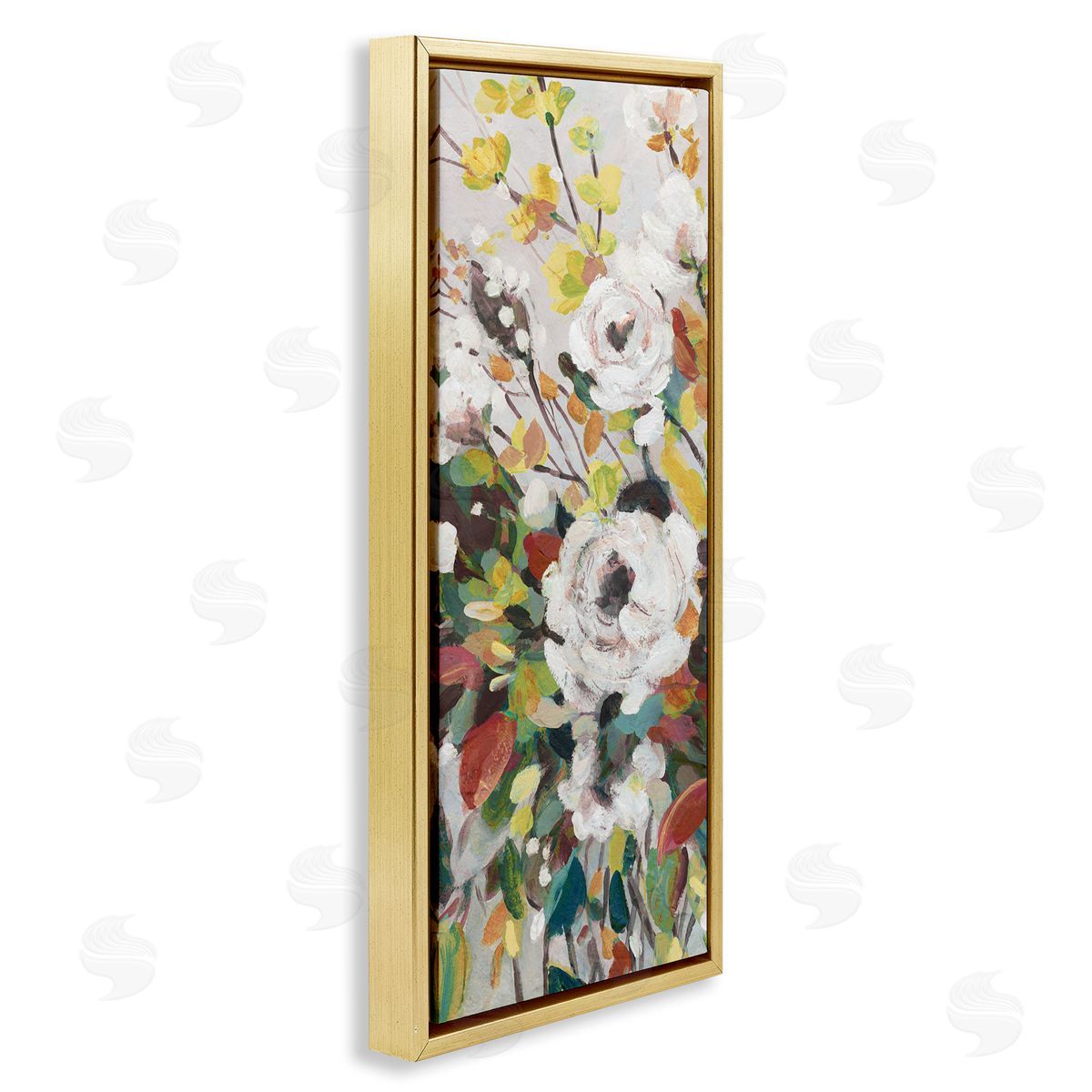Mixed Flowers Array Gold Floating Frame Canvas Wall Art, Home Decor by Carol Robinson