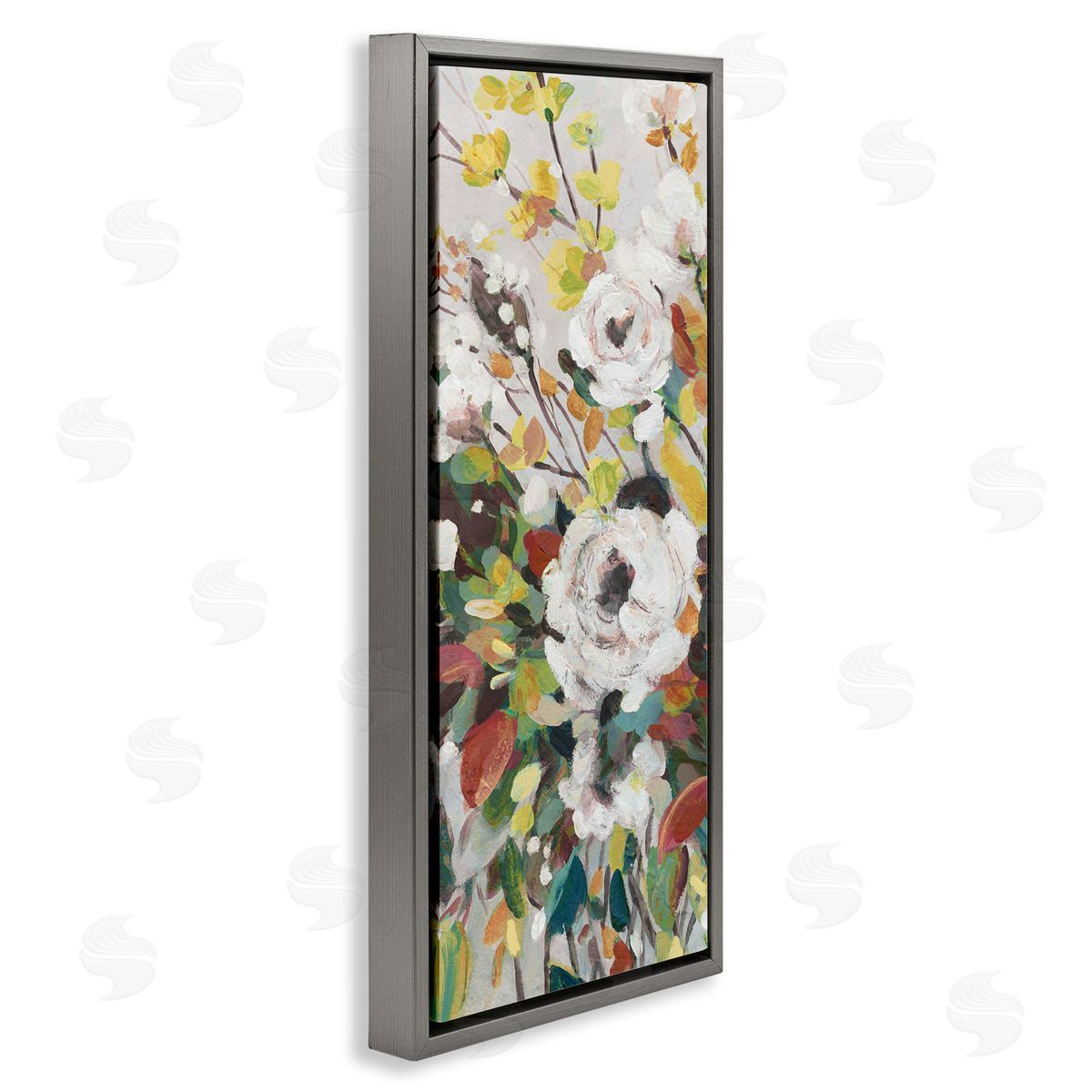 Mixed Flowers Array Grey Floating Frame Canvas Wall Art, Home Decor by Carol Robinson