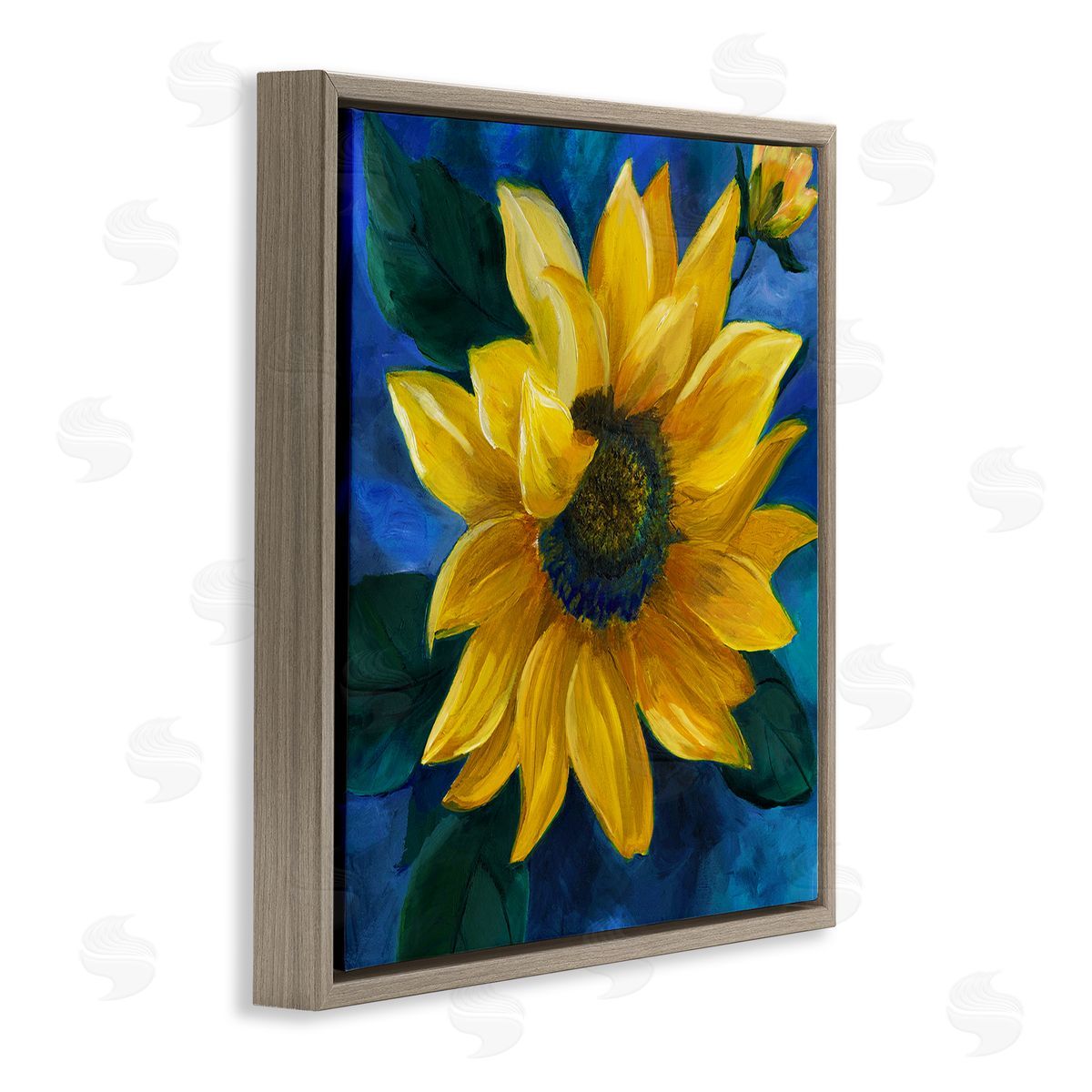 Nan Sunflower Curling Petals Brown Floating Frame Canvas Wall Art Print