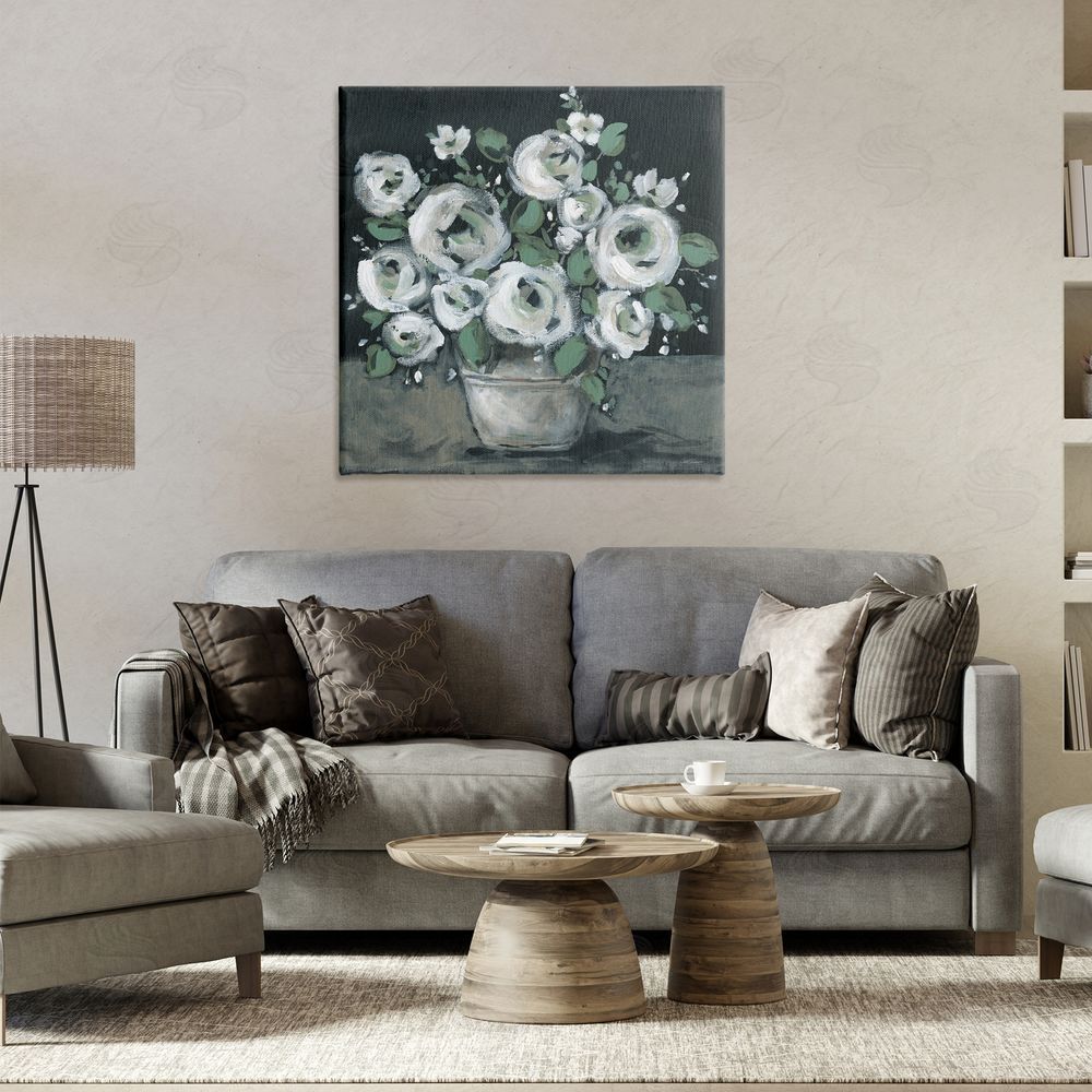 Carol Robinson Muted White Rose Bouquet Canvas Wall Art Print in Room