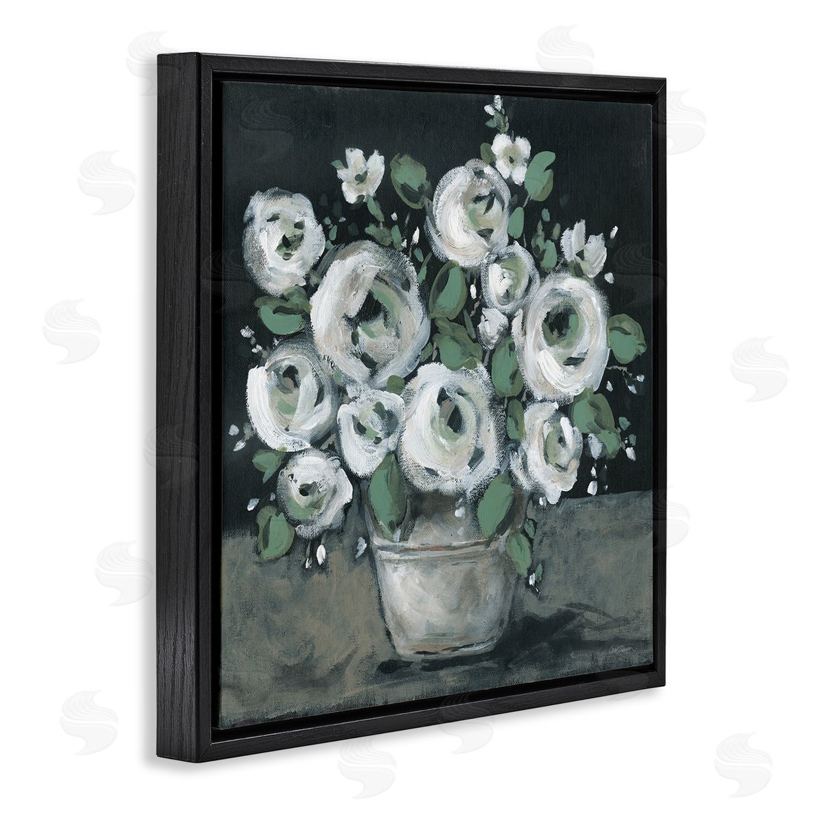 Carol Robinson Muted White Rose Bouquet Black Floating Frame Canvas Wall Art Print