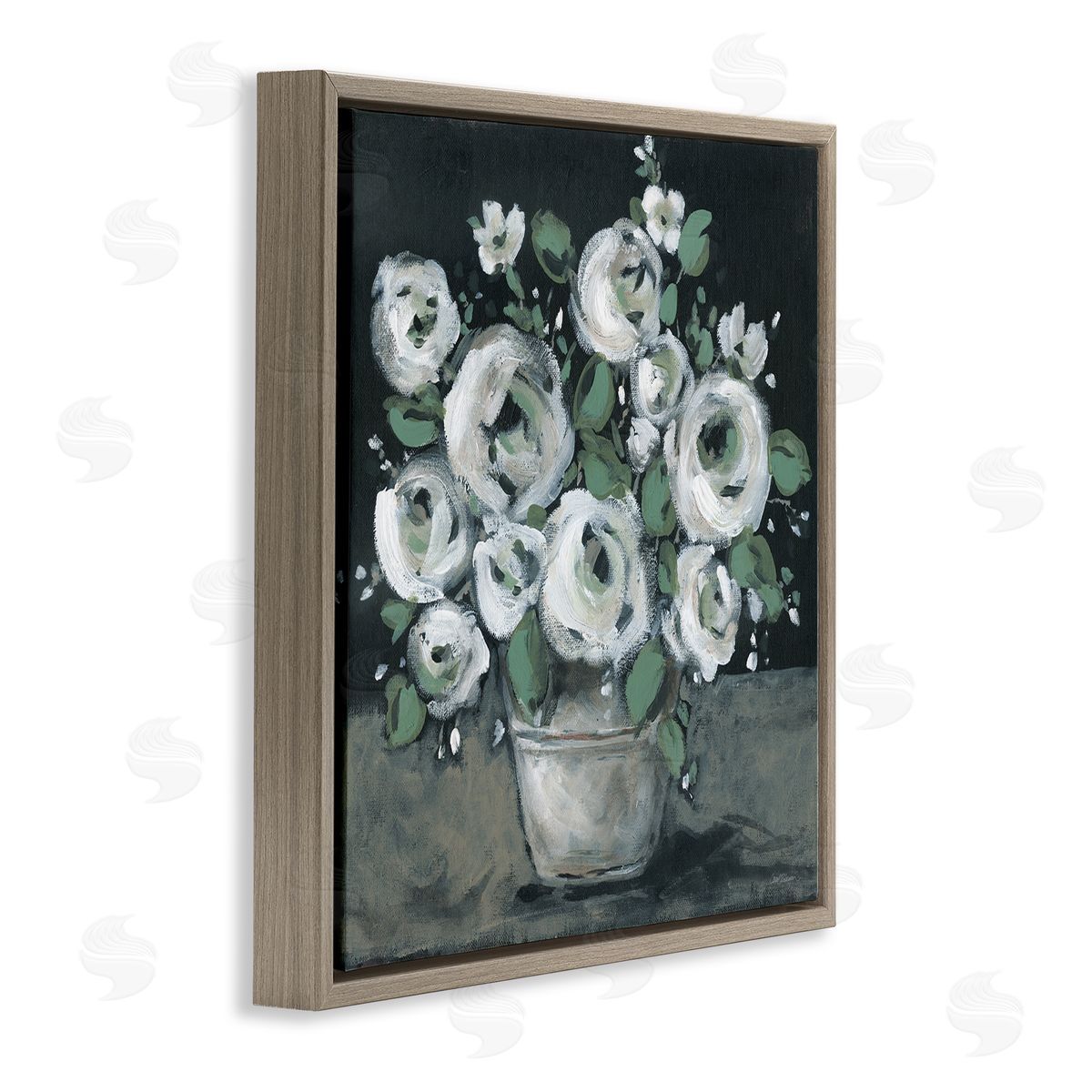 Carol Robinson Muted White Rose Bouquet Brown Floating Frame Canvas Wall Art Print