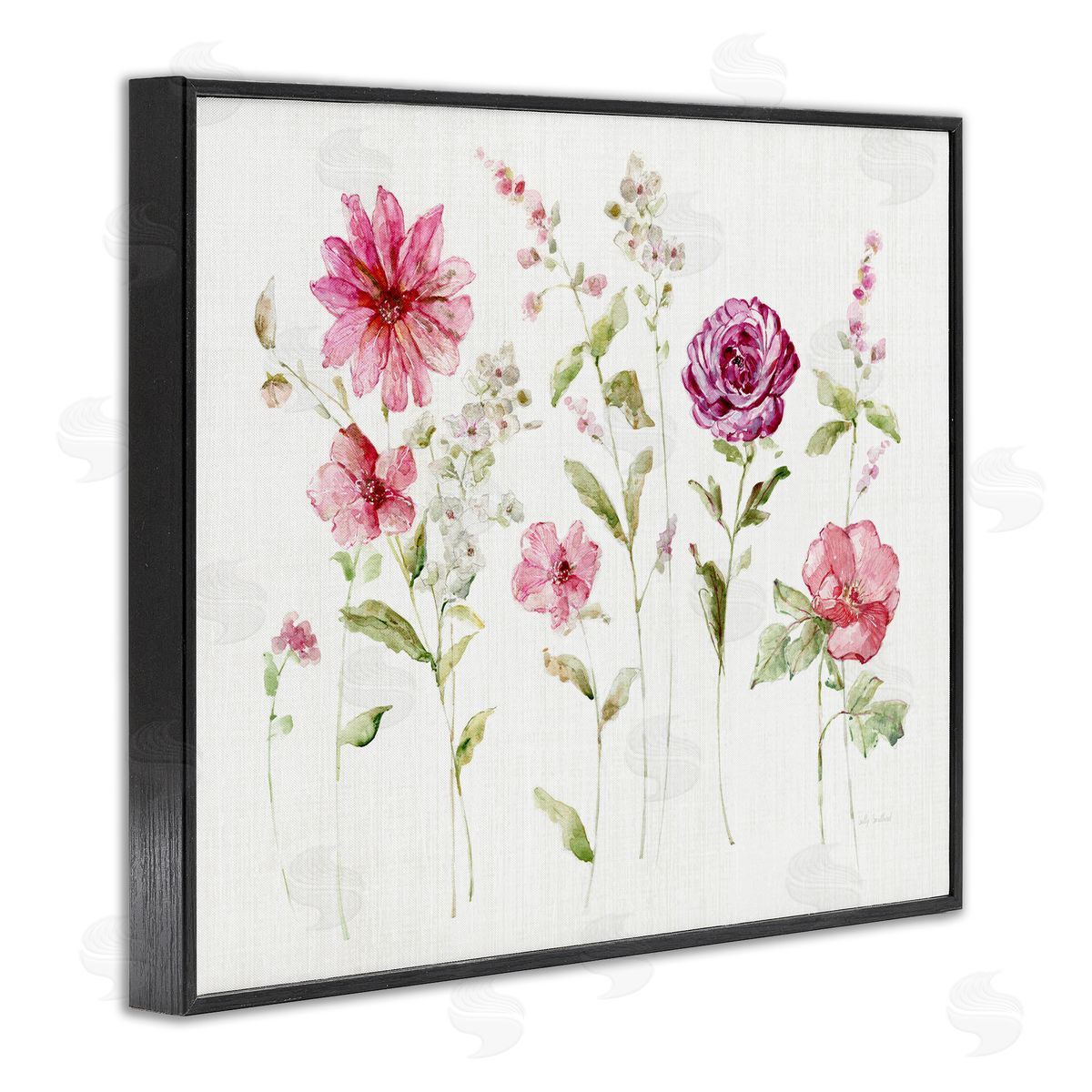 Blooming Rose Sprigs Black Frame Print Wall Art, Home Decor by Sally Swatland