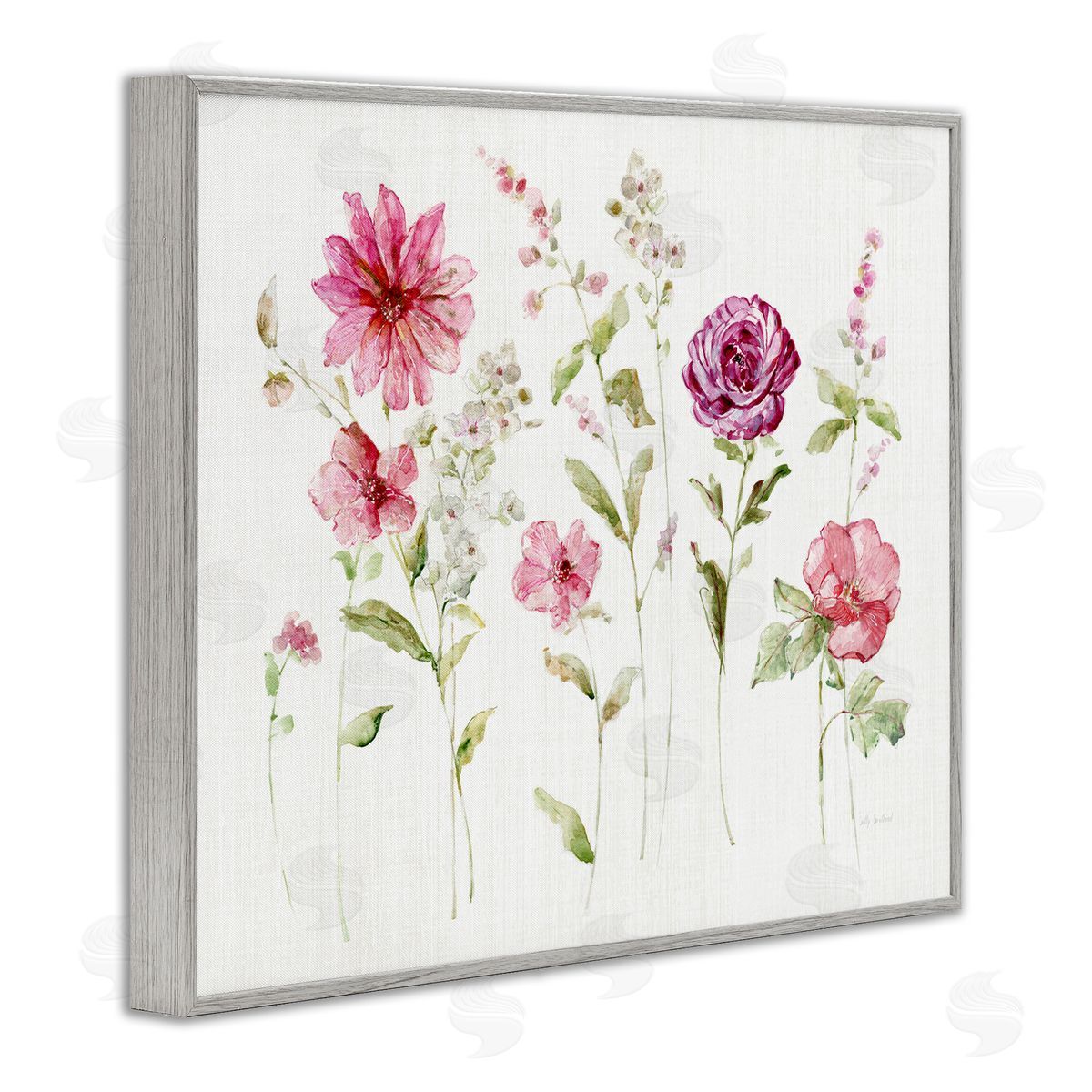 Blooming Rose Sprigs Grey Frame Print Wall Art, Home Decor by Sally Swatland