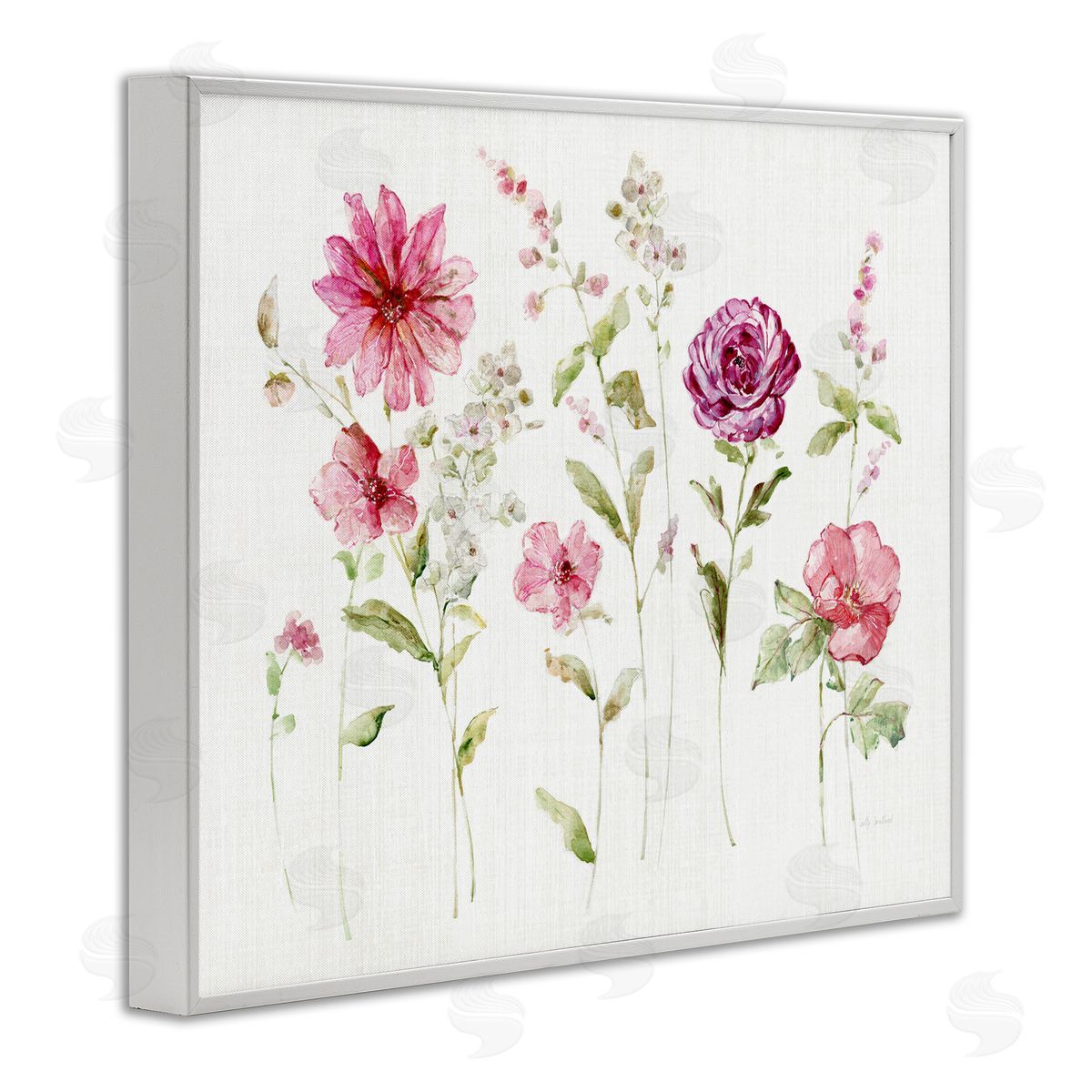 Blooming Rose Sprigs White Frame Print Wall Art, Home Decor by Sally Swatland