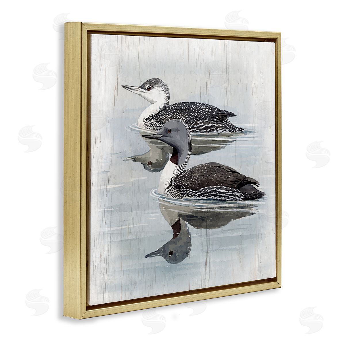 Susan Jill Twin Loons in Water Gold Floating Frame Canvas Wall Art Print