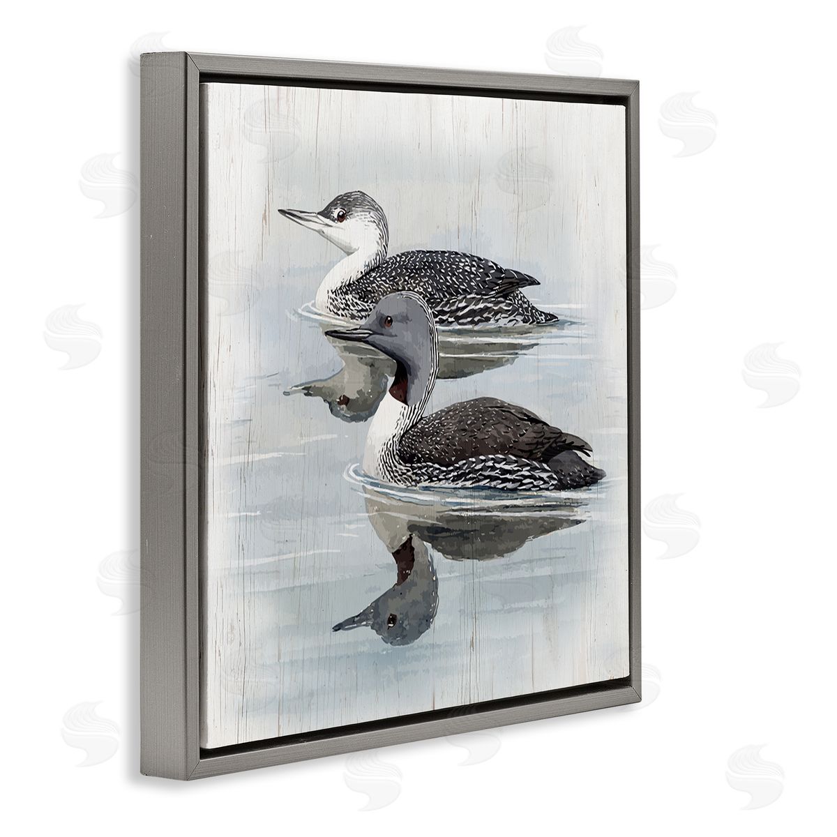 Susan Jill Twin Loons in Water Gray Floating Frame Canvas Wall Art Print