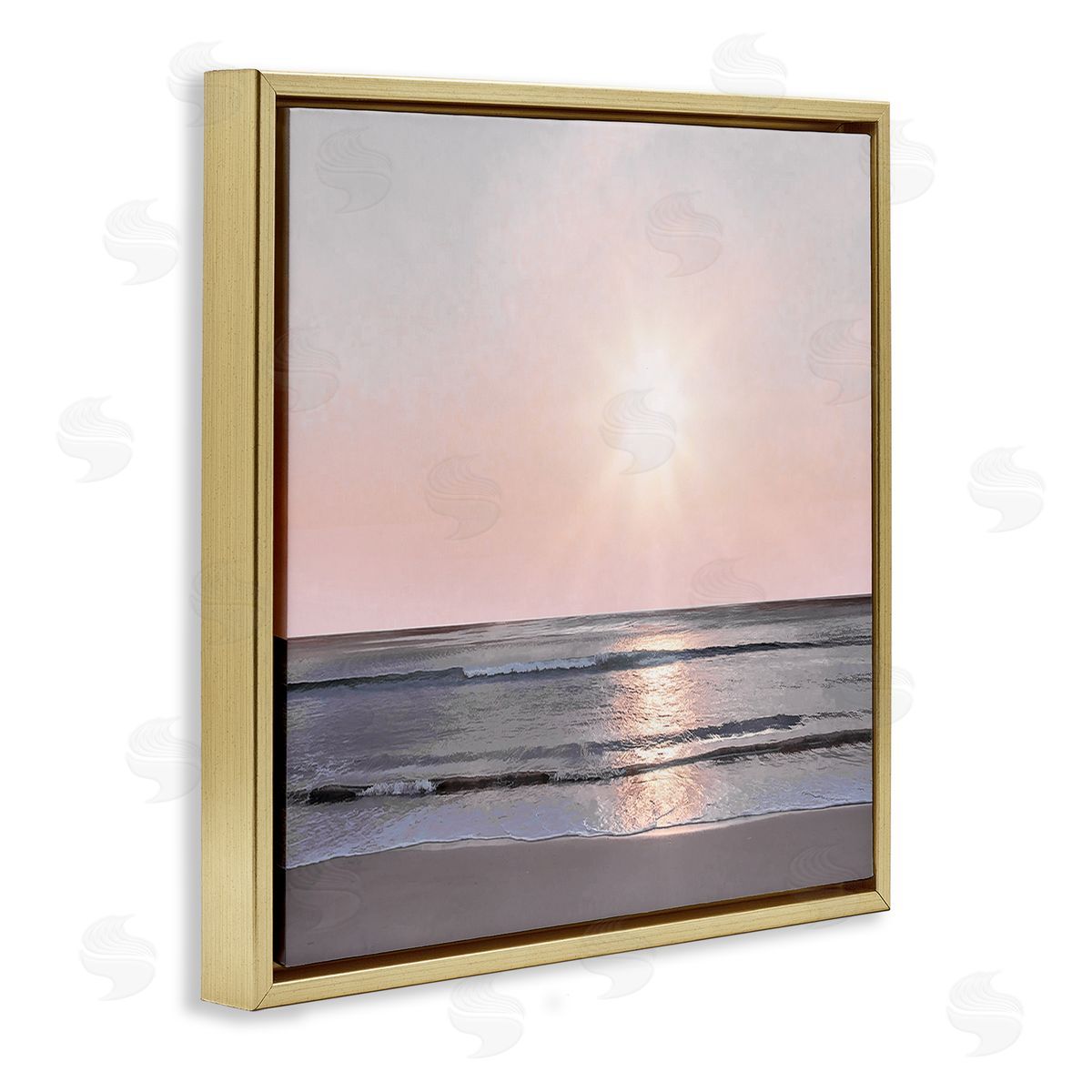 Mike Calascibetta Peach Sunrise over Beach Gold Floating Frame Canvas Wall Art Print