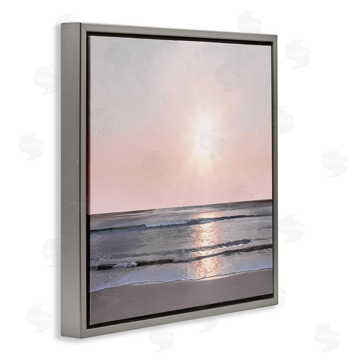Mike Calascibetta Peach Sunrise over Beach Gray Floating Frame Canvas Wall Art Print