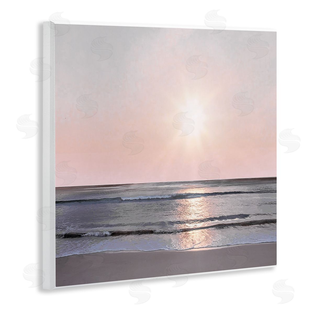 Mike Calascibetta Peach Sunrise over Beach Wooden Wall Plaque Art Print