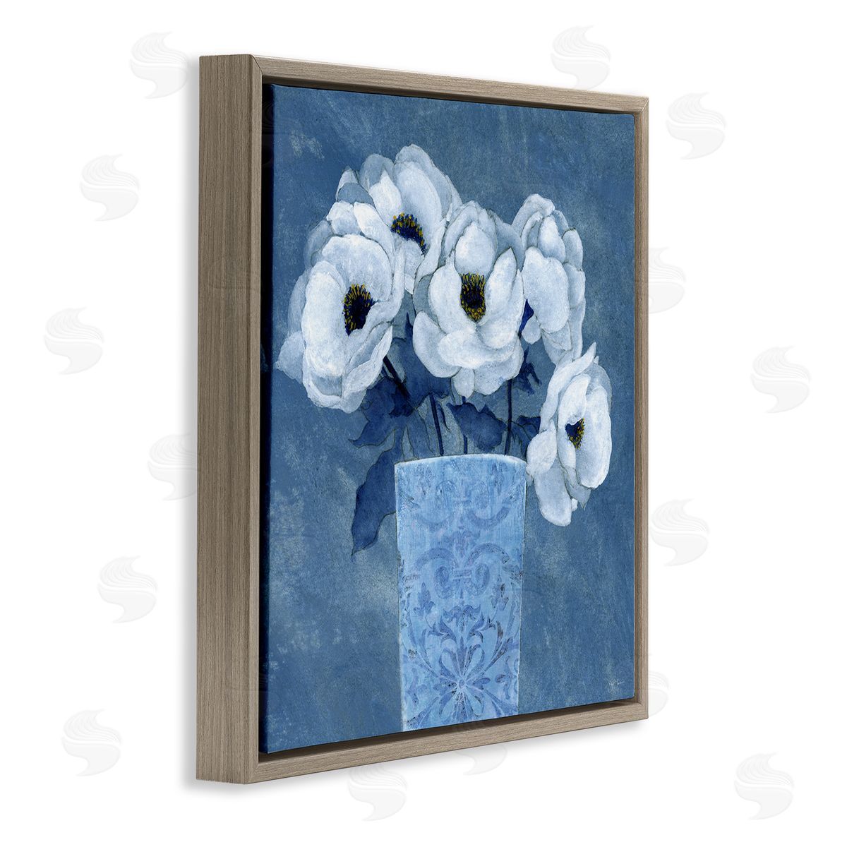 Janet Tava Ornate Vase Flowers Brown Floating Frame Canvas Wall Art Print