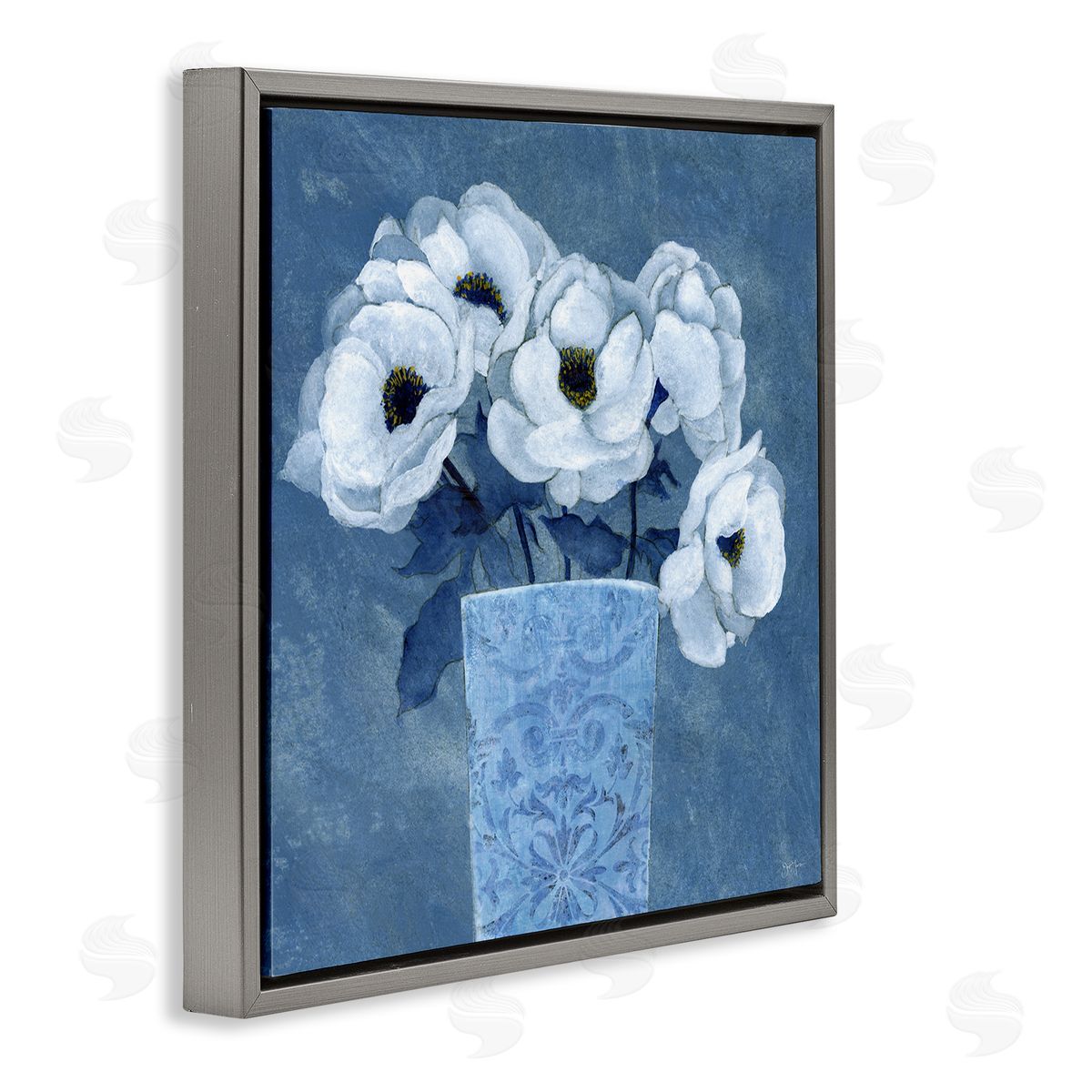 Janet Tava Ornate Vase Flowers Gray Floating Frame Canvas Wall Art Print
