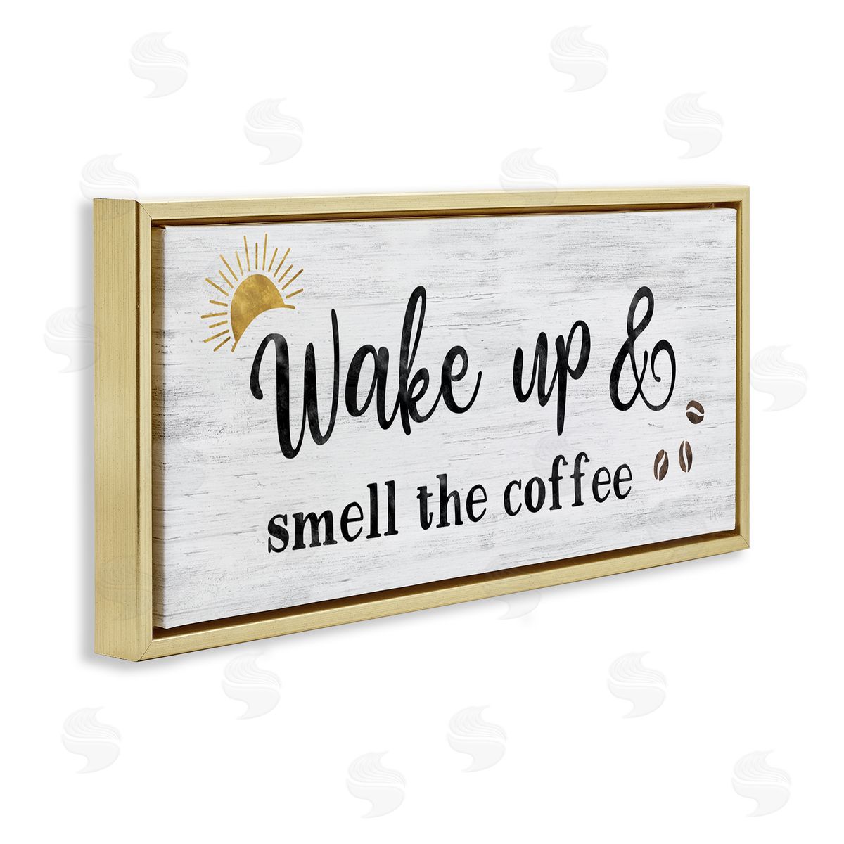 Wake up Smell Coffee Gold Floating Frame Canvas Wall Art, Home Decor by Natalie Carpentieri