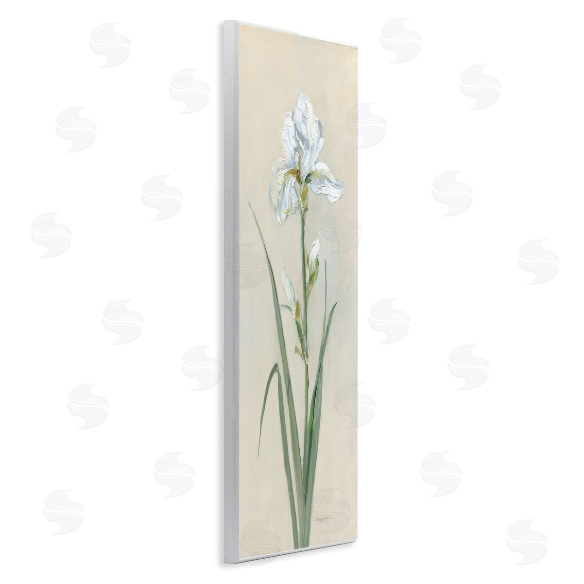White Iris on Beige Wood Plaque Wall Art, Home Decor by Sally Swatland