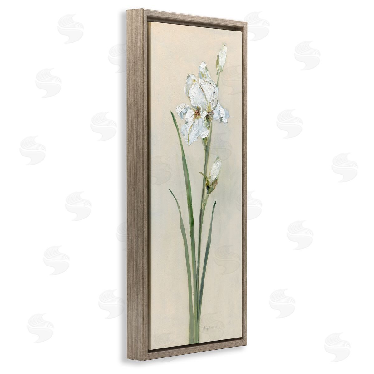Simple Iris on Beige Brown Floating Frame Canvas Wall Art, Home Decor by Sally Swatland