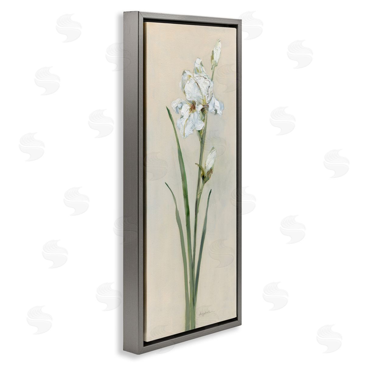 Simple Iris on Beige Grey Floating Frame Canvas Wall Art, Home Decor by Sally Swatland